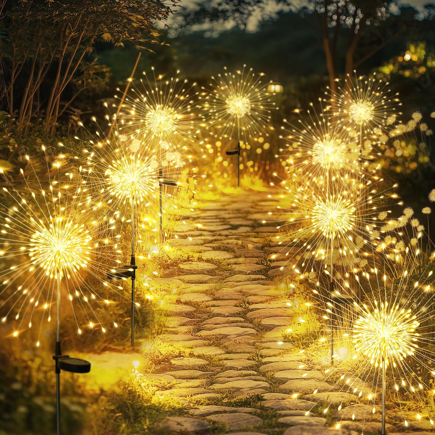 GIGALUMI Garden Decor Outdoor Lights 120LED 2Pack, Solar Garden Lights Outside Fairy Firework Decorative,Solar Powered for Yard Pathway Flowerbed Planter Balcony, Gifts for mom(Warm White