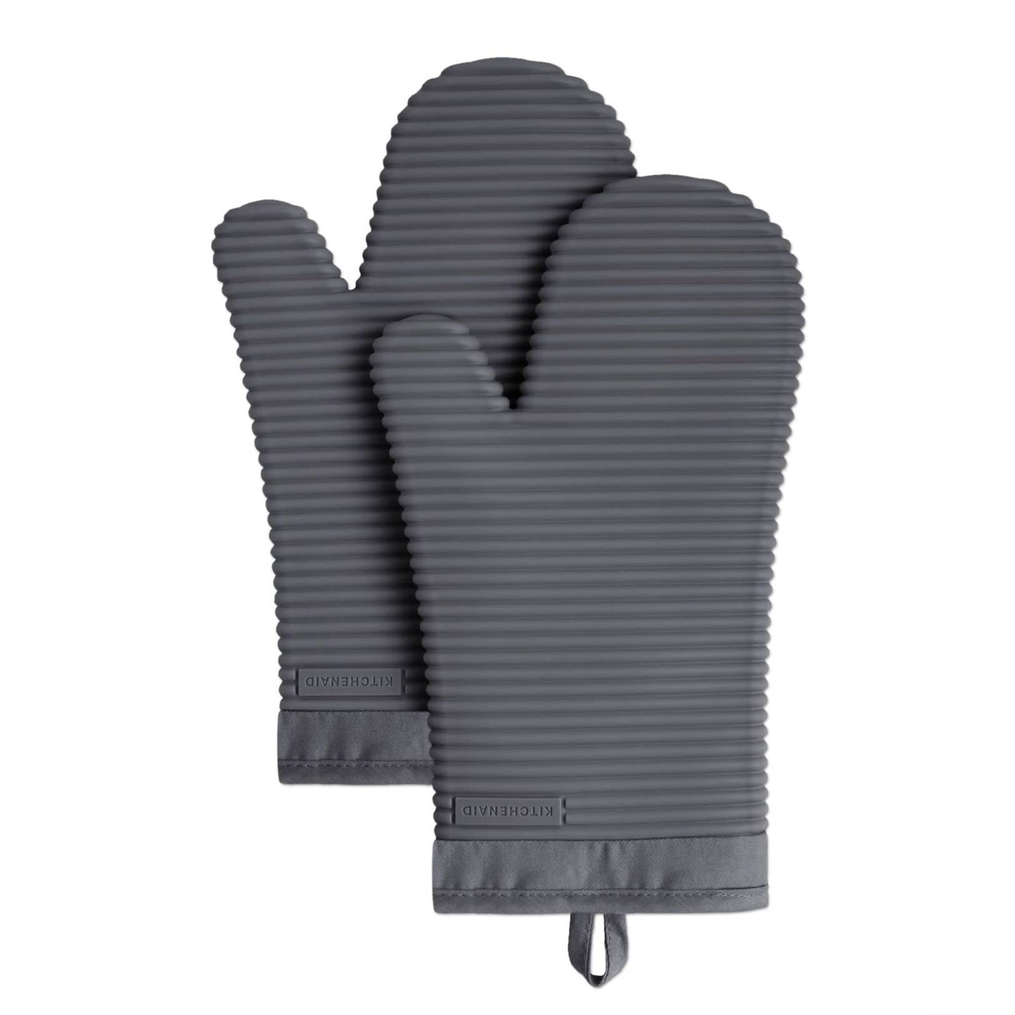 KITCHENAID Ribbed Soft Silicone Oven Mitt 2-Pack Set, 7.5"x13", Milkshake