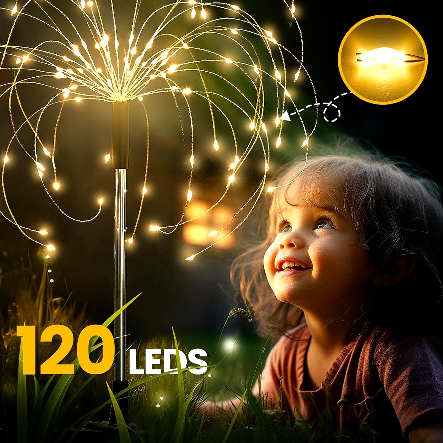 GIGALUMI Garden Decor Outdoor Lights 120LED 2Pack, Solar Garden Lights Outside Fairy Firework Decorative,Solar Powered for Yard Pathway Flowerbed Planter Balcony, Gifts for mom(Warm White