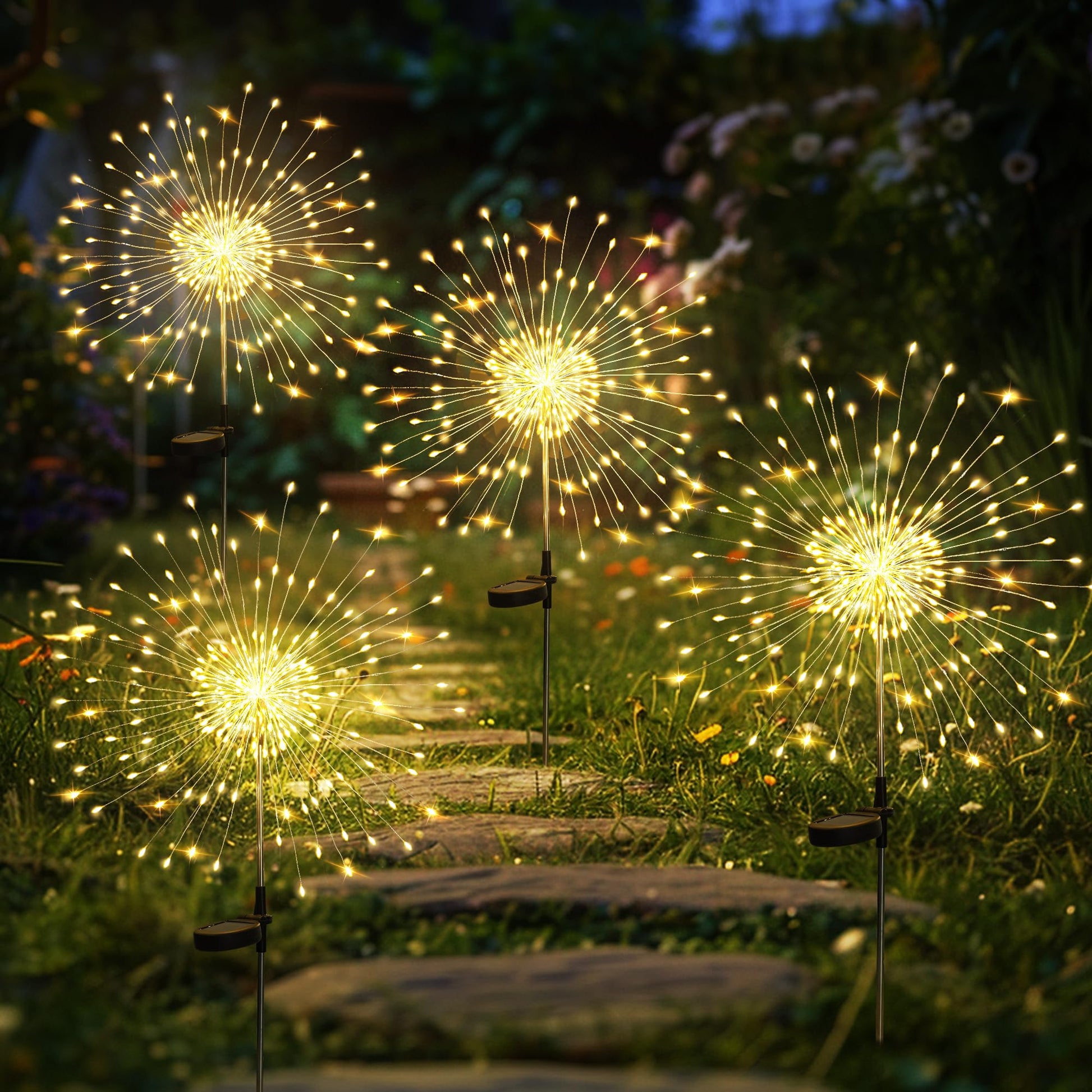 GIGALUMI Garden Decor Outdoor Lights 120LED 2Pack, Solar Garden Lights Outside Fairy Firework Decorative,Solar Powered for Yard Pathway Flowerbed Planter Balcony, Gifts for mom(Warm White
