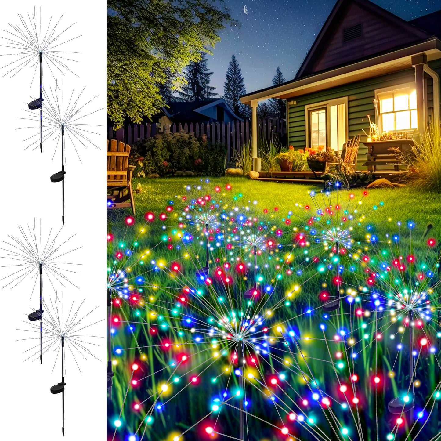 GIGALUMI Garden Decor Outdoor Lights 120LED 2Pack, Solar Garden Lights Outside Fairy Firework Decorative,Solar Powered for Yard Pathway Flowerbed Planter Balcony, Gifts for mom(Warm White