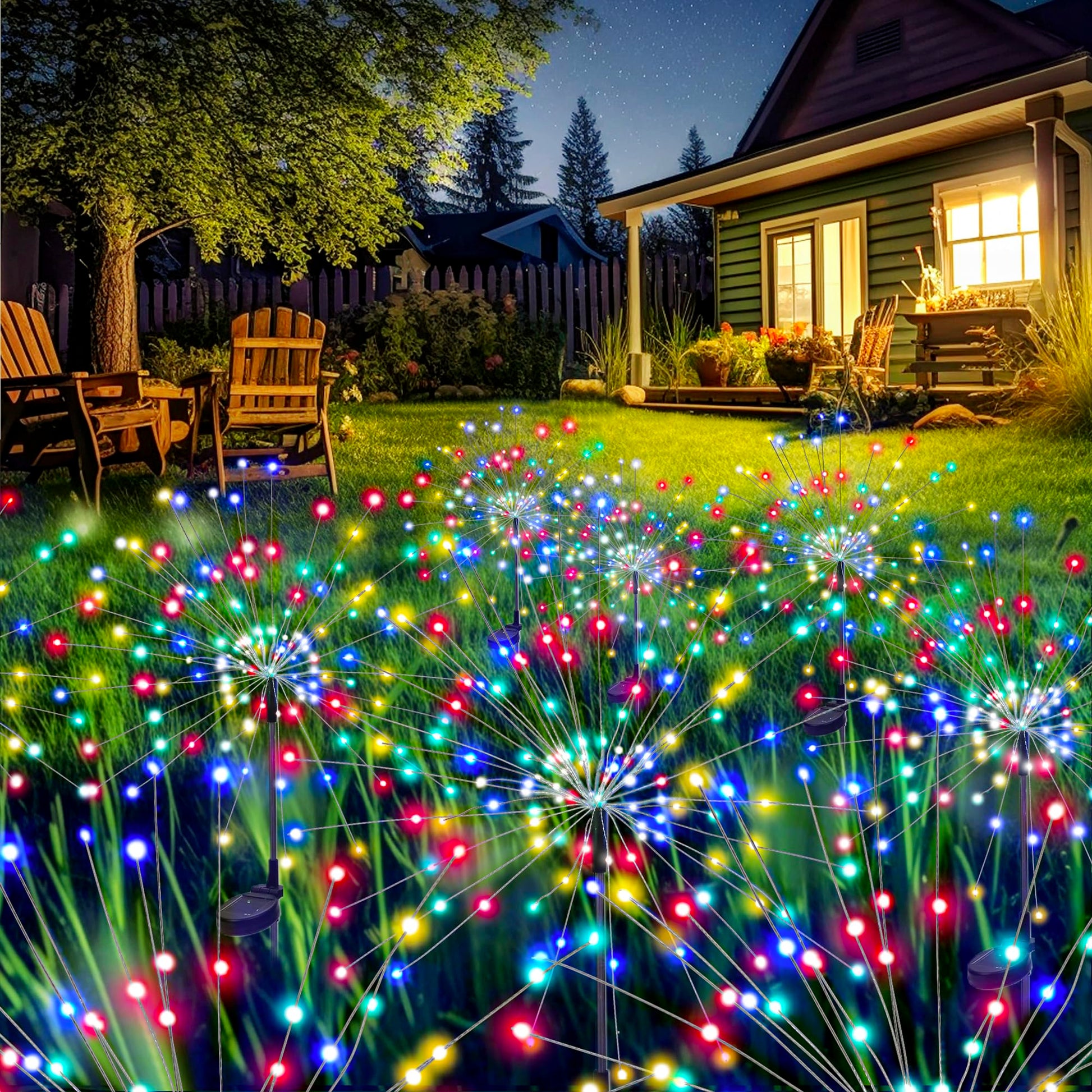 GIGALUMI Garden Decor Outdoor Lights 120LED 2Pack, Solar Garden Lights Outside Fairy Firework Decorative,Solar Powered for Yard Pathway Flowerbed Planter Balcony, Gifts for mom(Warm White