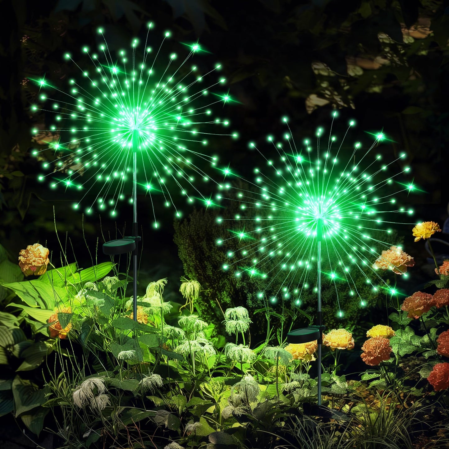 GIGALUMI Garden Decor Outdoor Lights 120LED 2Pack, Solar Garden Lights Outside Fairy Firework Decorative,Solar Powered for Yard Pathway Flowerbed Planter Balcony, Gifts for mom(Warm White