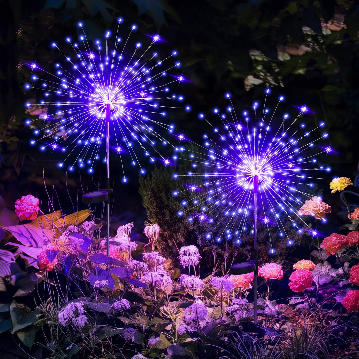 GIGALUMI Garden Decor Outdoor Lights 120LED 2Pack, Solar Garden Lights Outside Fairy Firework Decorative,Solar Powered for Yard Pathway Flowerbed Planter Balcony, Gifts for mom(Warm White
