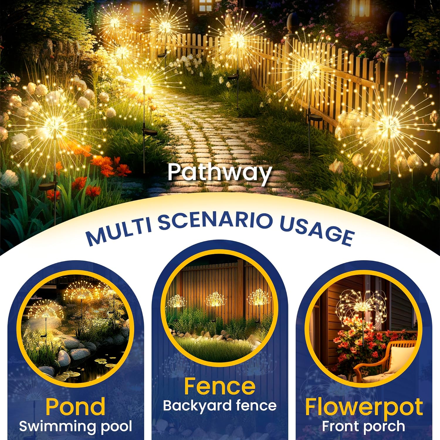 GIGALUMI Garden Decor Outdoor Lights 120LED 2Pack, Solar Garden Lights Outside Fairy Firework Decorative,Solar Powered for Yard Pathway Flowerbed Planter Balcony, Gifts for mom(Warm White