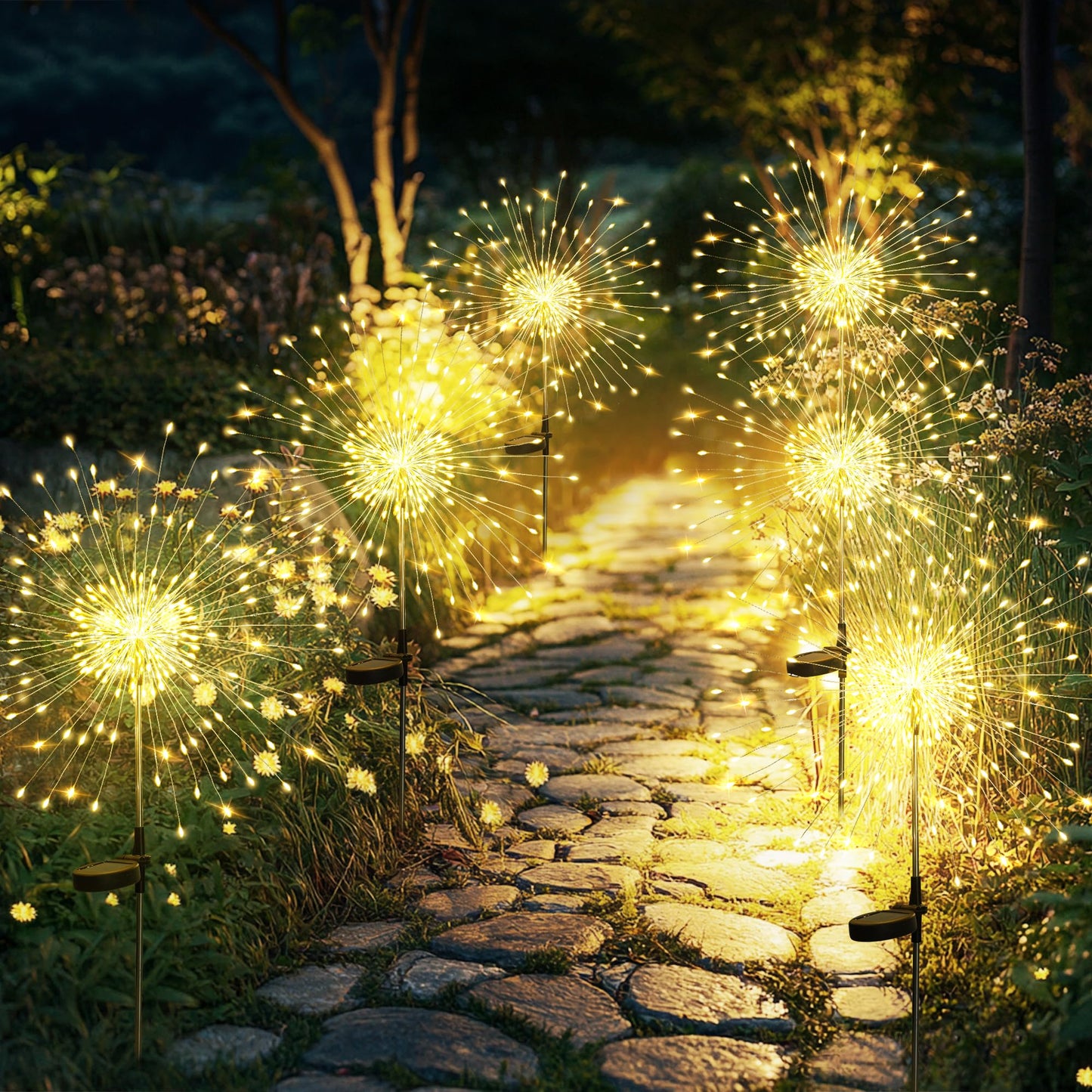 GIGALUMI Garden Decor Outdoor Lights 120LED 2Pack, Solar Garden Lights Outside Fairy Firework Decorative,Solar Powered for Yard Pathway Flowerbed Planter Balcony, Gifts for mom(Warm White